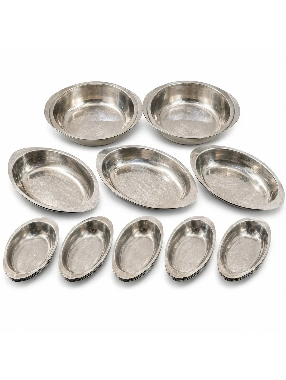 Vintage Korean Stainless Steel Sizzle Steak Plates Au Gratin Dishes Lot 10